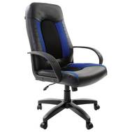 Офисное кресло BRABIX Strike EX-525, экокожа черная, ткань черная/синяя