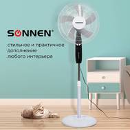 Вентилятор бытовой SONNEN 3 режима, пульт ДУ, SONNEN TF-45W-40-520, d=40 см, 45 Вт, белый, 454788, F