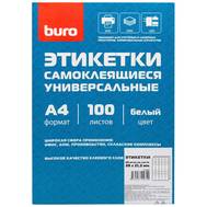 Этикетки BURO A4 38x21.2мм 65шт на листе/100л./белый матовое самоклей. универсальная