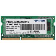 Модуль памяти Patriot memory для ноутбука SODIMM 4GB PC12800 DDR3L PSD34G1600L81S