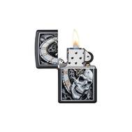 Зажигалка Zippo Skull Clock Design с покрытием Black Matte, латунь/сталь, чёрная, матовая, 36x12x56