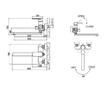 Смеситель для ванны Bravat F6125183CP-02L-RUS