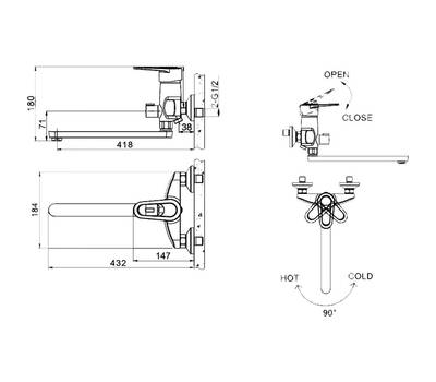 Смеситель для ванны Bravat F6124182CP-02L-RUS