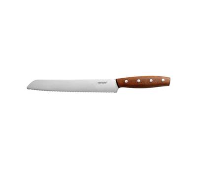 Нож кухонный FISKARS Norr (1016480) стальной для хлеба лезв.210мм серрейт. заточка коричневый