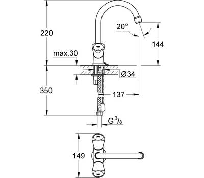 Смеситель для умывальника GROHE 21 338 001