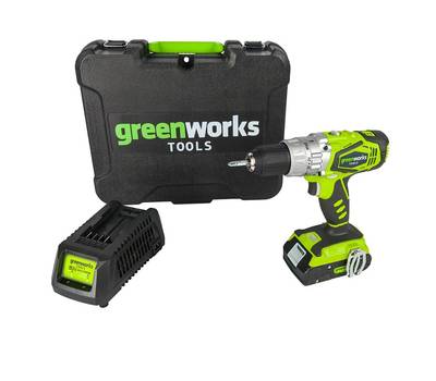 Дрель-шуруповерт аккумуляторная Greenworks G24DDK2, 24V, с АКБ и ЗУ, кейс