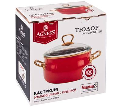 Кастрюля с крышкой AGNESS 950-211 ТЮДОР красная 3,2 л