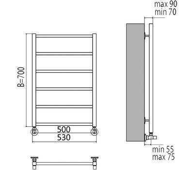 Полотенцесушитель Terminus Контур П6 500x700, ТЭН HT-1 300W, левый/правый