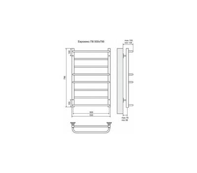 Полотенцесушитель Terminus Евромикс П8 500x796, ТЭН HT-1 300W, левый/правый