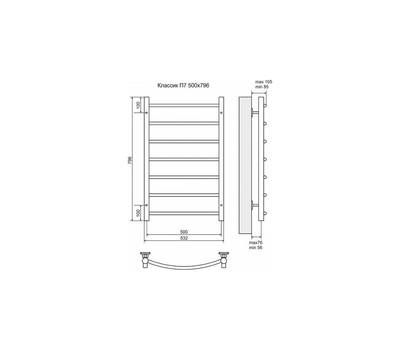 Полотенцесушитель Terminus Классик П7 500x796, ТЭН HT-1 300W, левый/правый