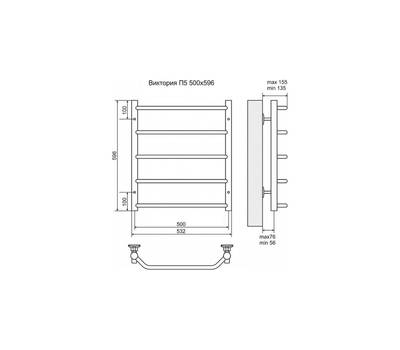 Полотенцесушитель Terminus Виктория П5 500x596, ТЭН HT-1 300W, левый/правый