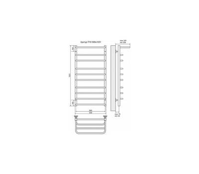 Полотенцесушитель Terminus Арктур П10 500x1031 с полкой, ТЭН HT-1 300W, левый/правый