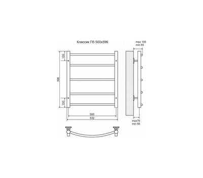 Полотенцесушитель Terminus Классик П5 500x596, ТЭН HT-1 300W, левый/правый