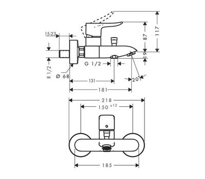 Смеситель для ванны Hansgrohe 31 480 000