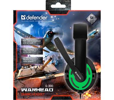 Наушники DEFENDER Warhead G-300 {зеленый, кабель 2,5 м} [64128]