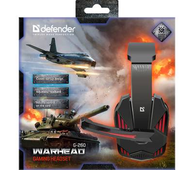 Наушники DEFENDER Warhead G-260 красный + черный, кабель 1,8 м [64121]