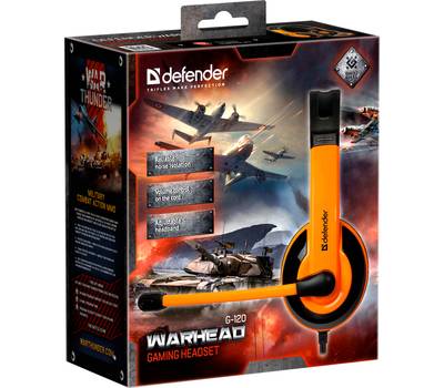Наушники DEFENDER Warhead G-120 черный + оранжевый, кабель 2 м [64099]