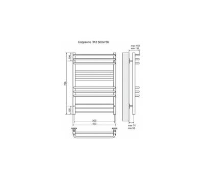 Полотенцесушитель Terminus Сорренто П12 500x756, ТЭН HT-1 300W, левый/правый