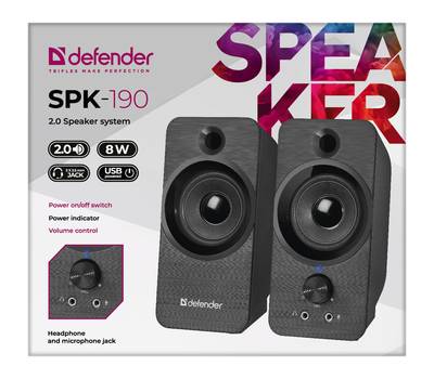 Колонки для компьютера DEFENDER SPK-190 черный, 8 Вт, питание от USB