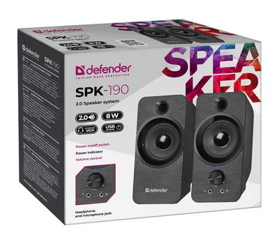 Колонки для компьютера DEFENDER SPK-190 черный, 8 Вт, питание от USB