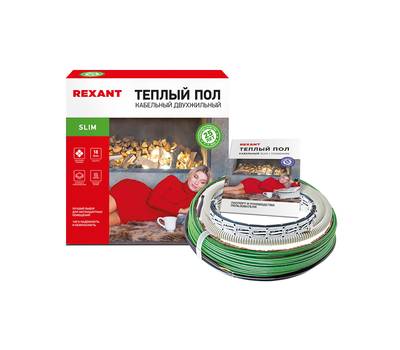 Пол теплый кабельный REXANT Slim RNB-128-2300 (2300Вт/128м/ S обогрева, м2: 12,5-14,5) (двухжильный)