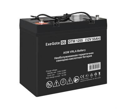 Батарея аккумуляторная EXEGATE DTM 1255 (12V 55Ah, под болт М6)