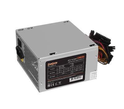 Блок питания EXEGATE UN650 (ATX, SC, 12cm fan, 24pin, 4pin, PCIe, 3xSATA, 2xIDE, FDD, кабель 220V с 