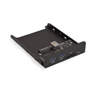 Планка USB EXEGATE U3H-621, 3,5", 2*USB3.0+1*TypeC+1*SD+TF card, черная, металл, подсоединение к мат