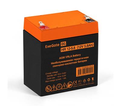 Батарея аккумуляторная EXEGATE HR 12-5.8 (12V 5.8Ah 1223W, клеммы F2)