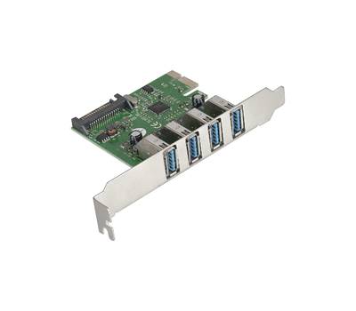 Контроллеp EXEGATE EXE-314 (PCI-E x1 v2.0, 4*USB3.0 ext., разъем доп.питания, VIA Labs Chipset VL805