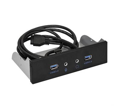 Планка USB EXEGATE U5H-627, 5,25", 2*USB3.0+2*HD Audio, черная, металл, подсоед. к MB