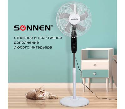 Вентилятор бытовой SONNEN 3 режима, пульт ДУ, SONNEN TF-45W-40-520, d=40 см, 45 Вт, белый, 454788, F