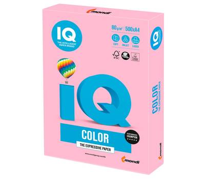 Бумага цветная IQ COLOR А4, 80 г/м2, 500 л., пастель, розовый фламинго, OPI74