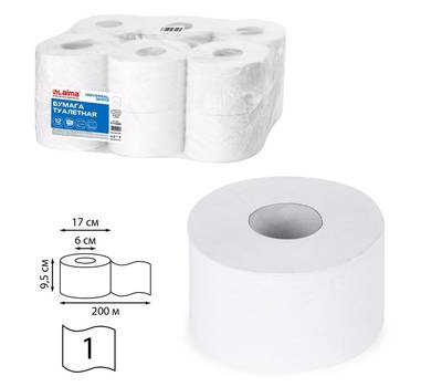 Туалетная бумага LAIMA 200 м, (T2), UNIVERSAL WHITE, 1-слойная, цвет белый, КОМПЛЕКТ 12 рулонов, 111