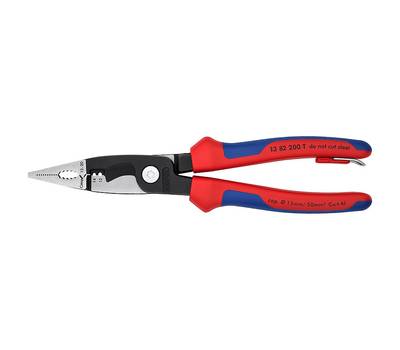 Клещи электромонтажные KNIPEX 6-в-1, 200 мм, фосфатированные, 2-комп ручки, проушина для страховки