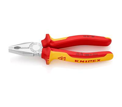 Плоскогубцы KNIPEX комбинированные VDE, 180 мм, хром, 2-комп диэлектрические ручки, SB