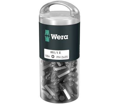 Набор бит WERA 851/1 Z DIY 100 PH 1 вязкая твёрдость, 1/4" C6.3, 100 шт, PH 1 x 25 мм, держатель-евр