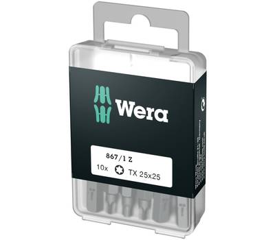 Набор бит WERA 867/1 Z DIY 10 TORX 25 вязкая твёрдость, 1/4" C6.3, TX 25 x 25 мм, 10 шт, держатель-е