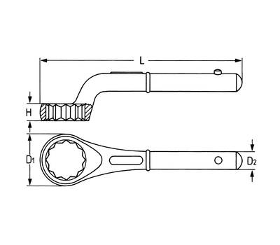 Ключ накидной HEYCO 840 C гаечный тяговый, изогнутый, 27 мм, хромированный, под удлинитель рычага H