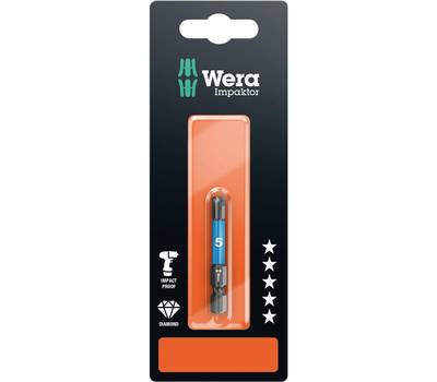 Бита крестовая WERA 840/4 IMP DC Impaktor Hex-Plus SB ударная с внешним шестигранником, алмаз, 1/4" 