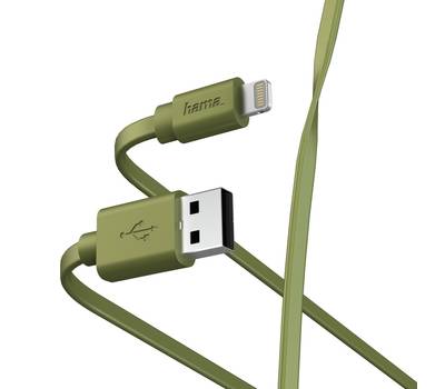 Кабель HAMA 00187234 USB (m)-Lightning (m) 1м зеленый плоский