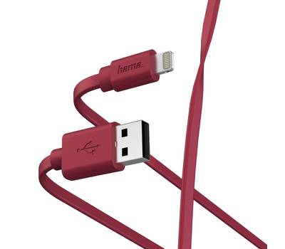 Кабель HAMA 00187233 USB (m)-Lightning (m) 1м красный плоский