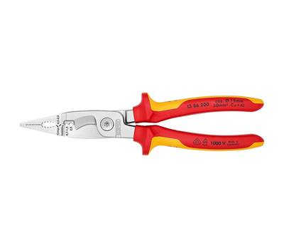 Клещи KNIPEX KN-1386200SB электромонтажные VDE, 6-в-1, 200 мм, хром,диэлектр.ручки,SB