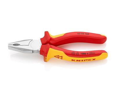 Плоскогубцы KNIPEX комбинированные VDE, 160 мм, хром, 2-комп диэлектрические ручки