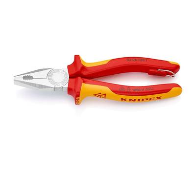 Плоскогубцы KNIPEX комбинированные VDE, 180 мм, хром, 2-комп диэлектрические ручки, проушина для стр