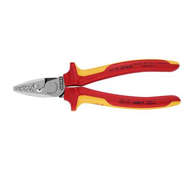 Пресс-клещи KNIPEX VDE, 9 гнёзд, DIN 46228 1+4, 0.25-16 мм², 180 мм, диэлектр. ручки, SB