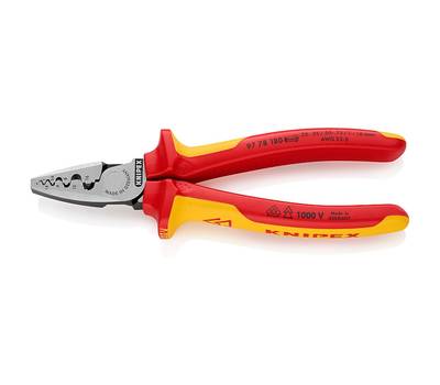 Пресс-клещи KNIPEX VDE, 9 гнёзд, DIN 46228 1+4, 0.25-16 мм², 180 мм, диэлектр. ручки, SB