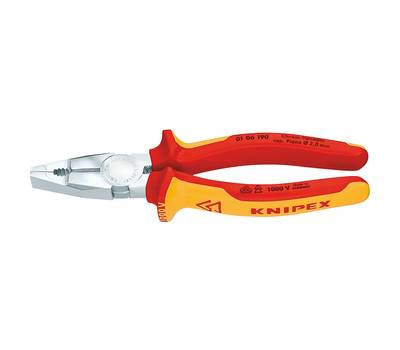 Плоскогубцы KNIPEX комбинированные VDE для тяжёлых нагрузок, 190 мм, хром, 2-комп диэлектрические ру