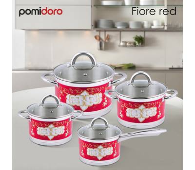 Набор кастрюль Pomi d'Oro P-640362 Fiore red 18см, 20см, 24см и соусник 16см с крышками