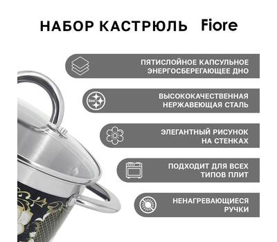 Набор посуды Pomi d'Oro PSS-640032 Fiore 18см, 20см и соусник 16см с крышками